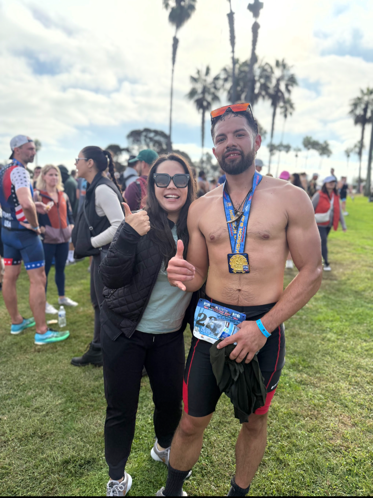 Brian race day — triathlon medal
